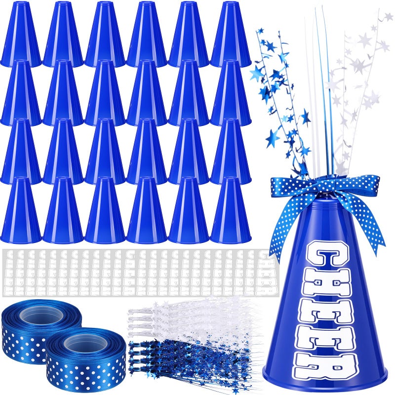 Rotatingpals 24 Pcs Blue Cheer Megaphone Bulk Plastic DIY Megaphone Party Accessory Cheerleading Centerpiece Decor for School Cheers Sports Match Game Outdoor Activities Blue White Table Decor - Image 3