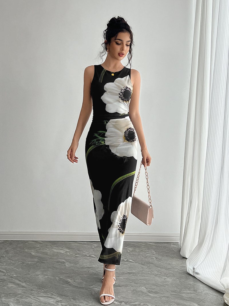 Women's Sleeveless Mesh Printed Maxi Dress - Image 4