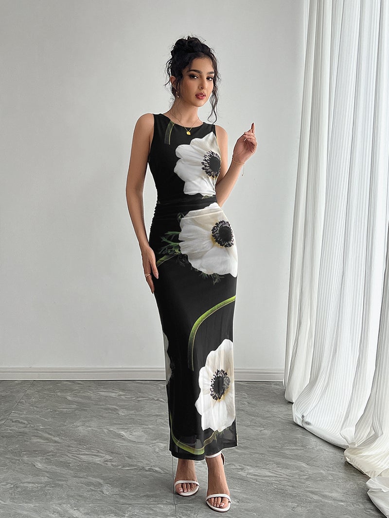 Women's Sleeveless Mesh Printed Maxi Dress - Image 5