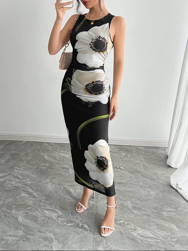Women's Sleeveless Mesh Printed Maxi Dress - Image 1