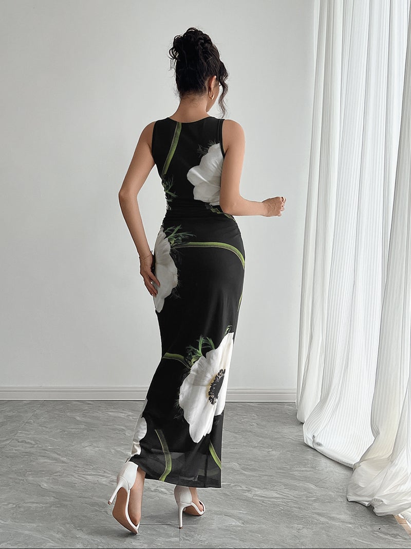 Women's Sleeveless Mesh Printed Maxi Dress - Image 2