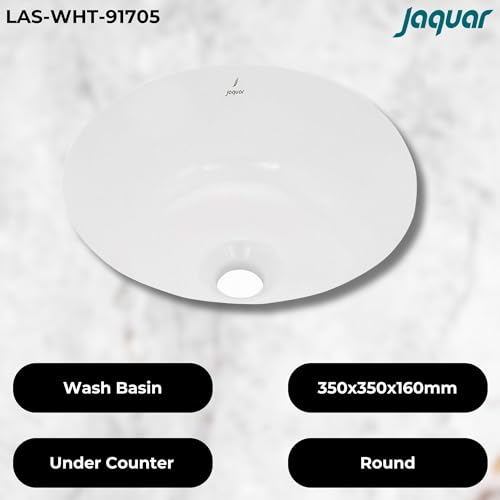 JAQUAR Laguna Series Under Counter WASH Basin (White) | 350x350x160mm, Round | Ceramic Basin/Sink for Bathroom, Living Room | NOT Table/Counter Top | LAS-WHT-91705 - Image 2