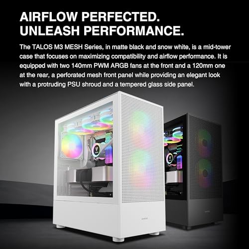 Gamdias White E-ATX Mid Tower Gaming Computer PC Case w/Tempered Glass, USB Type-C, Built-in 2x140mm & 1x120mm PWM ARGB Fans, Up to Radiators/AIO 360mm, 390mm GPU/VGA RTX 40 Series, 180mm CPU Cooler - Image 2