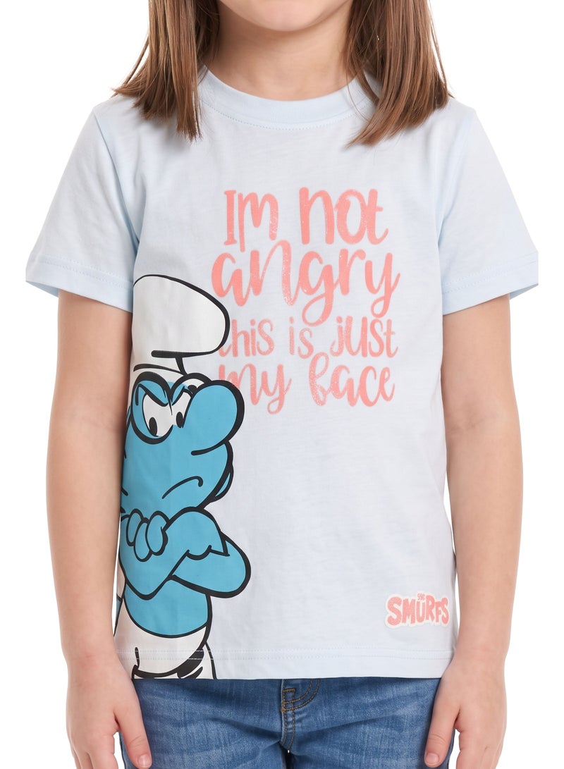 Trucare The Smurfs "I'm Not Angry, This Is Just My Face" Graphic T-Shirt for Kids | Character Print Casual Crew Neck Tee - Image 3