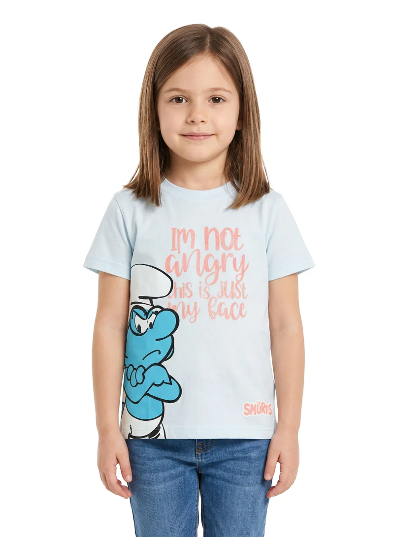 Trucare The Smurfs "I'm Not Angry, This Is Just My Face" Graphic T-Shirt for Kids | Character Print Casual Crew Neck Tee