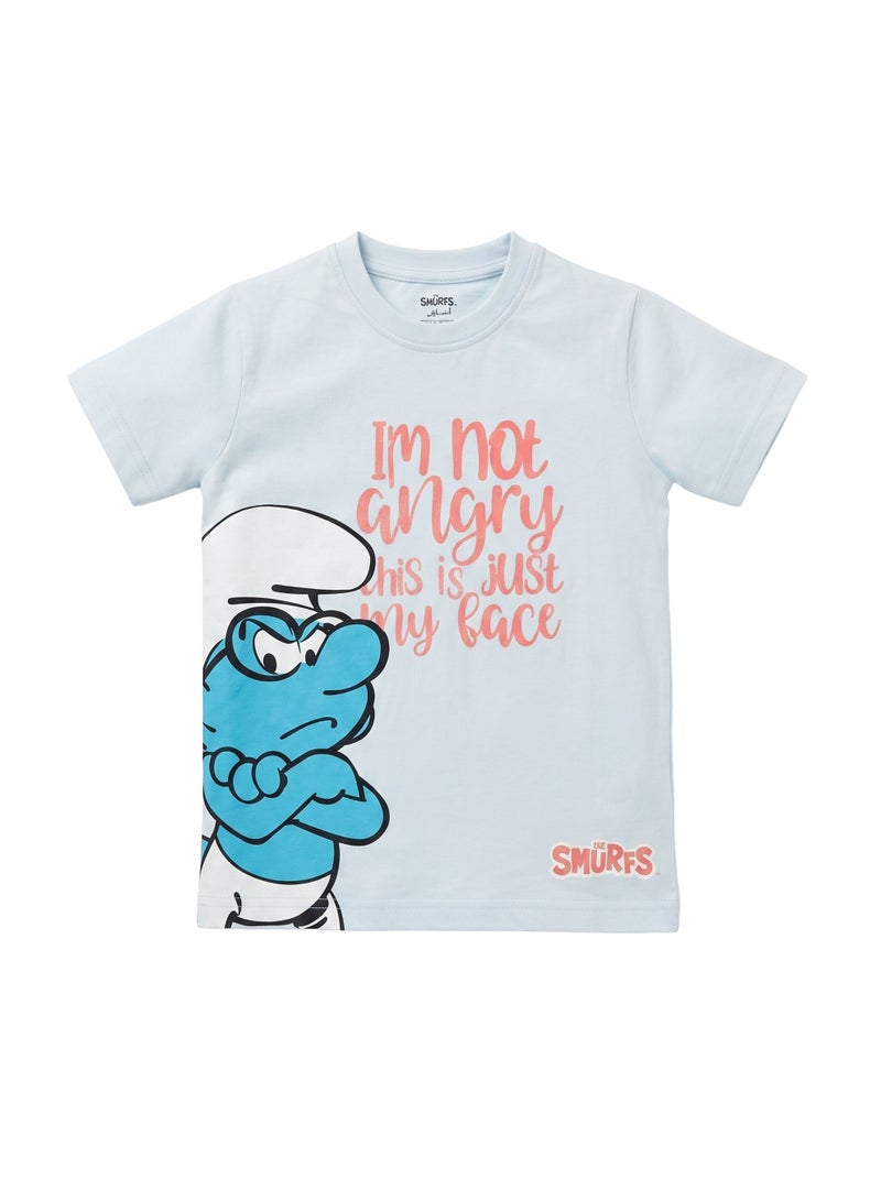 Trucare The Smurfs "I'm Not Angry, This Is Just My Face" Graphic T-Shirt for Kids | Character Print Casual Crew Neck Tee - Image 5