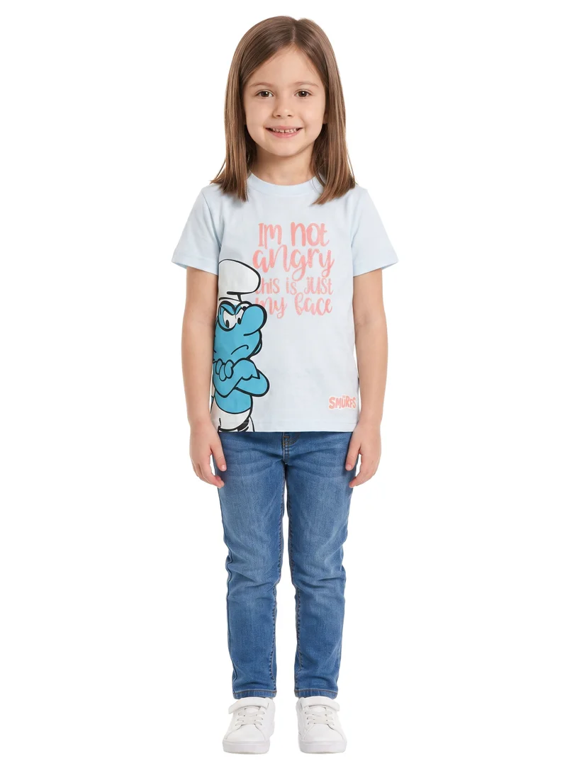 Trucare The Smurfs "I'm Not Angry, This Is Just My Face" Graphic T-Shirt for Kids | Character Print Casual Crew Neck Tee