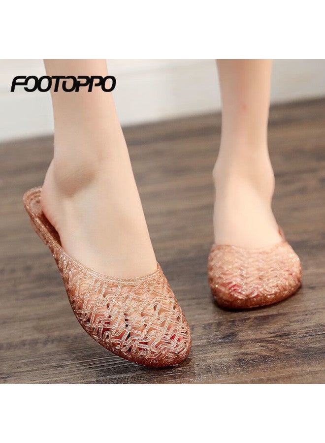 Footoppo Crystal Slip-on Sandals For Women, Fashionable And Stylish Home Slippers, Summer Non-slip Closed-toe Slippers For Wome - Image 1
