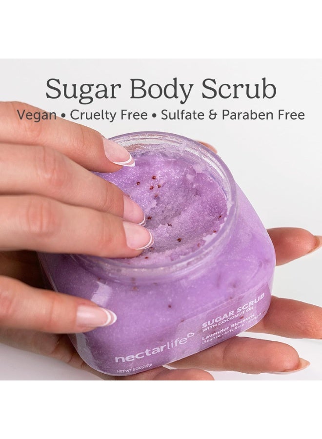 Nectar Life سكراب للجسم، مقشّر لطيف يحتوي على زبدة الشيا وزيت جوز الهند لترطيب البشرة، خالٍ من البارابين والمواد الكبريتية (SLS)، غير مُختبر على الحيوانات، عناية بالبشرة للنساء والفتيات، مصنوع يدويًا وطازجًا، 8 أونصات (لافندر). - Image 5