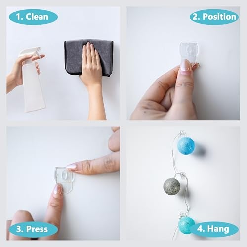 MOVELYST 100 Mini Clear Light Clips with 120 Adhesive Strips, Damage-Free Indoor Mini Wall Hooks for Hanging, Removable Clips for Christmas Decoration - Image 3