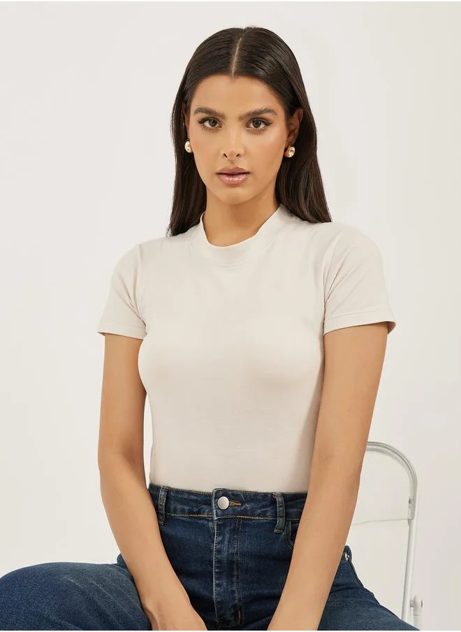ستايلي Pack of 2 - Cotton Stretch Fitted High Neck T-Shirt