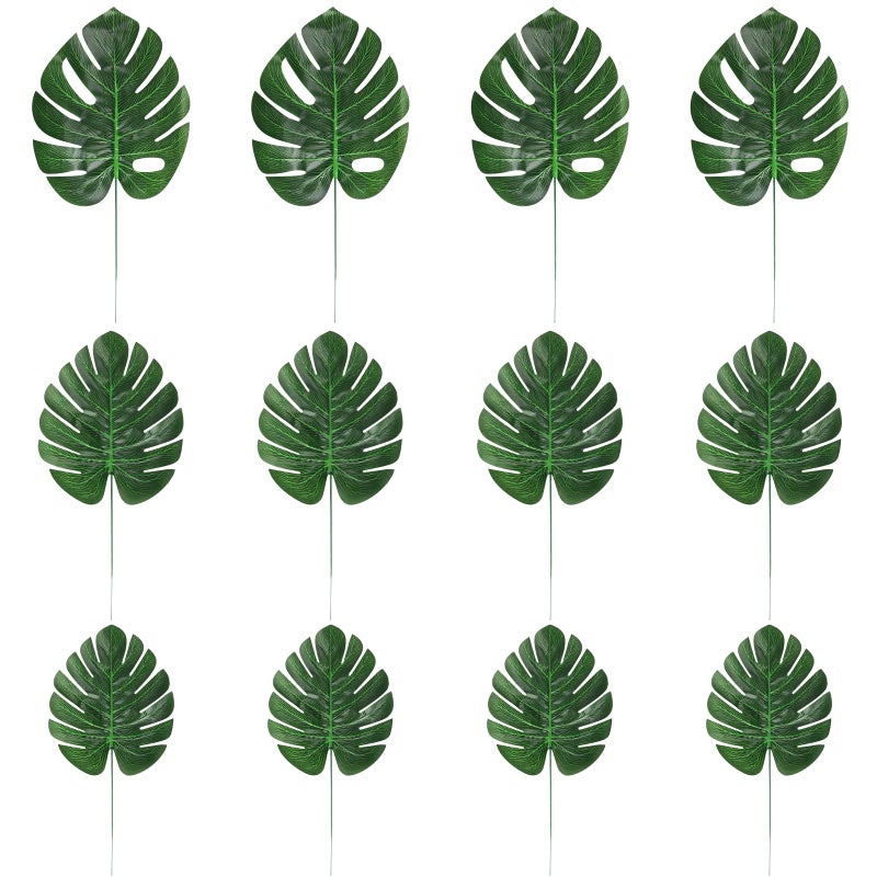 CCINEE 24PCS Green Artificial Palm Leaves Faux Monstera Leaves Simulation Safari Leaves with Stems for Home Hawaiian Luau Party Jungle Beach Theme Party Decoration - Image 2