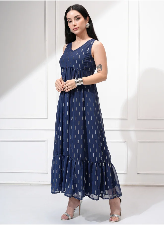فيشود Vishudh Women Ethnic Motifs Pattern V Neck A-Line Maxi Dress