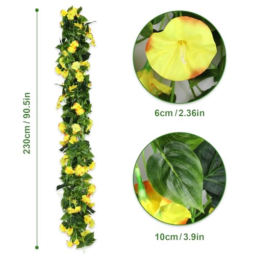AirSun Artificial Morning Glory Flower Vines, 2pcs 15Feet Hanging Plants Silk Garland Fake Green Plant Home Garden Wall Fence Indoor Outdoor Wedding Birthday Decor - Image 2