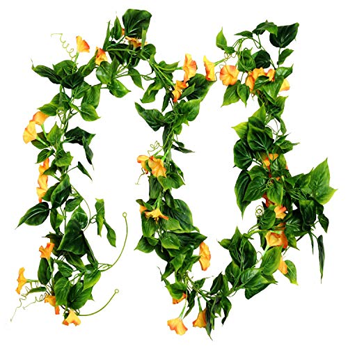 AirSun Artificial Morning Glory Flower Vines, 2pcs 15Feet Hanging Plants Silk Garland Fake Green Plant Home Garden Wall Fence Indoor Outdoor Wedding Birthday Decor - Image 1