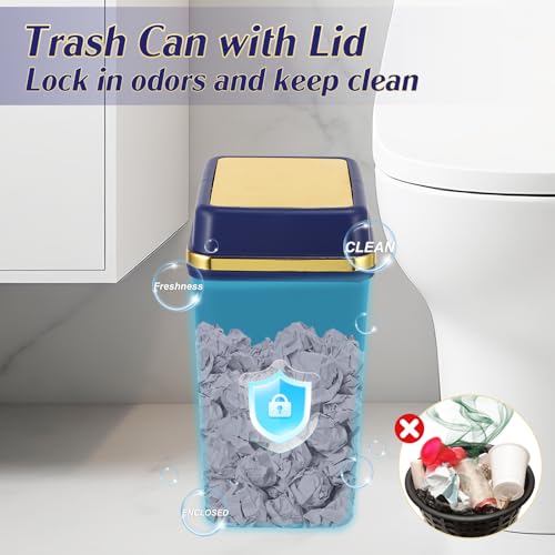 WSBArt Bathroom Trash Can with Lid 4 Gallon Trash Can with Swing Lid Navy Blue Small Garbage Can Bathroom Garbage Can with 300 Counts Trash Bags for Kitchen Bedroom Office - Image 4