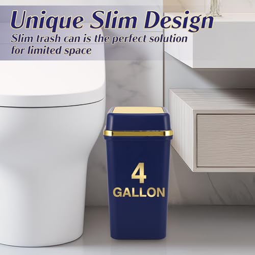 WSBArt Bathroom Trash Can with Lid 4 Gallon Trash Can with Swing Lid Navy Blue Small Garbage Can Bathroom Garbage Can with 300 Counts Trash Bags for Kitchen Bedroom Office - Image 5