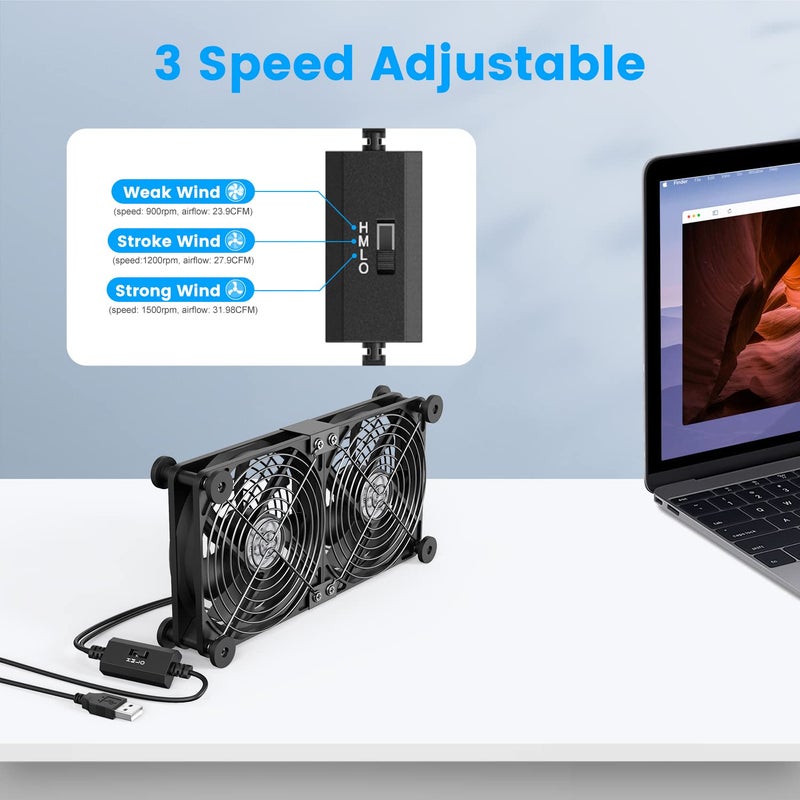 ELUTENG Dual USB Computer Cooling Fan High Speed 120mm Fan Adjustable 5V USB Port Heatsink Cooling Fan 12cm for Laptop Receiver DVR PlayStation Xbox Desk Computer Cabinet Cooling - Image 4