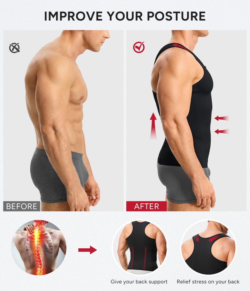 Nebility Mens Shapewear Fajas para Hombres Compression Shirt Men Body Shaper Tank Top Compression Undershirt Vest Sleeveless, Black - 4XL - Image 5