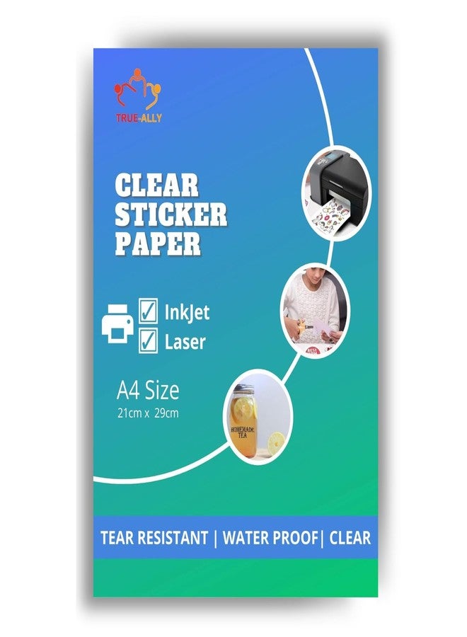 True-Ally 50 Clear Self Adhesive Sticker Photo Paper for Inkjet and Laser Printer (Transparent) Waterproof, Dries Quickly, Tear Resistant DIY Sticker Printing Label Art (A4-50 Sheets) - Image 1