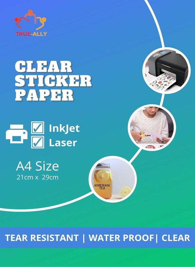 True-Ally 50 Clear Self Adhesive Sticker Photo Paper for Inkjet and Laser Printer (Transparent) Waterproof, Dries Quickly, Tear Resistant DIY Sticker Printing Label Art (A4-50 Sheets) - Image 2