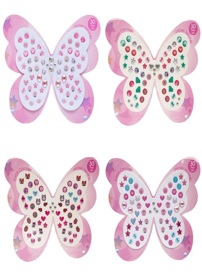koutey 30 Pairs Butterfly Stick On Earrings - Kids Unicorn Rainbow Stick On Earring for Little Girls 4-6 Sticker Earring Self-Adhesive Gem Press on Stick on Earrings (Butterfly-set)