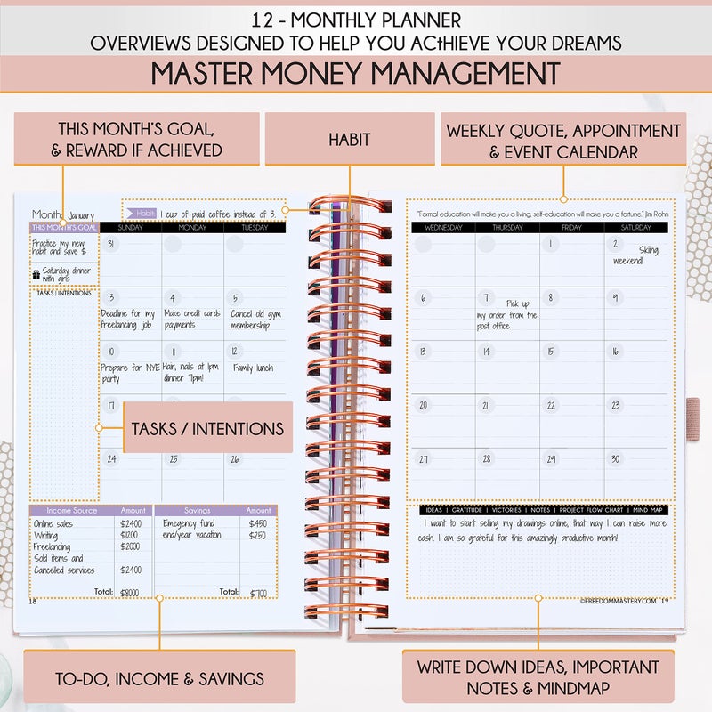 Freedom Mastery منظم الميزانية ومنظم الفواتير الشهرية + نظام الظرف النقدي | مخطط مالي، متتبع دفع الفواتير وتوفير المال مع تطبيق Panduo | مجلة عقلية المال لجذب الوفرة المالية - Image 5