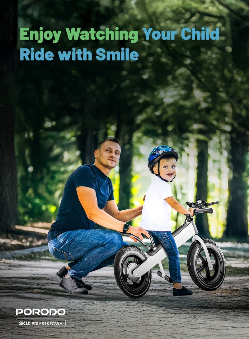 porodo 2600mAh Kids Electric Bike with 3 Gears / Kids Electric Bicycle with 6.5 inch Nonslip Wheels & LED Display / Maximum Speed - 15Km/H / Motor Speed - 165RPM - White - Image 2