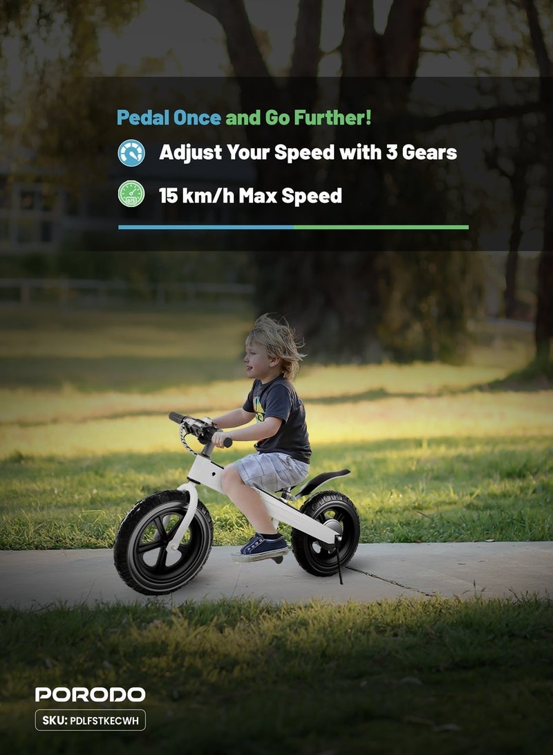 porodo 2600mAh Kids Electric Bike with 3 Gears / Kids Electric Bicycle with 6.5 inch Nonslip Wheels & LED Display / Maximum Speed - 15Km/H / Motor Speed - 165RPM - White - Image 5