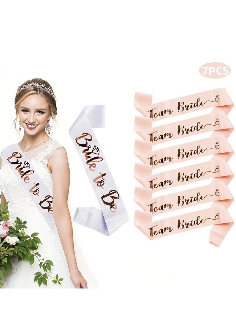 Team Bride Sash Set- 1 White Bride to Be Sash and 6 Team Bride Sashes Bachelorette Party Supplies Bachelorette Sash Bridesmaid Sashes for Bridal Party & Wedding 7pcs - Image 1