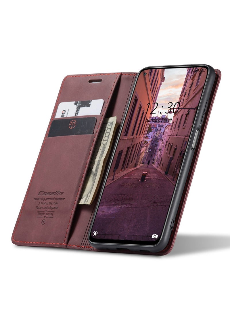 CaseMe Phone Case Luxury PU Leather Design 013 Flip Cover Card Slot Holder Cover For MI 10T/ MI 10T Pro  (Red) - Image 2