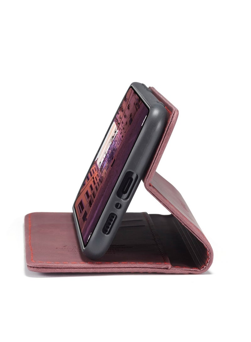 CaseMe Phone Case Luxury PU Leather Design 013 Flip Cover Card Slot Holder Cover For MI 10T/ MI 10T Pro  (Red) - Image 3