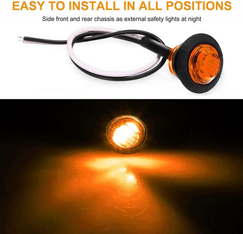 KEING 10 Amber + 10 Red Sealed Waterproof 3/4 Inch Mini Round LED Bullet Side Marker Clearance Lamp Indicator Light Brake Stop Lamp 12V for Trailer Truck Bus Pickup Van ATV RV Lorry Caravan - Image 2