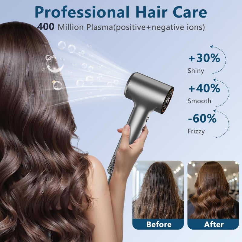 HotLife Hair Dryer ï¼ŒIonic Hair Dryers for Women/Man,110, 000 RPM Professional HD Display High-Speed Blow Dryer, Fast Drying Cool&Hot Air Hair Dryer,400 Million Plasma Low Noise Hairdryer with Magnetic Nozzle - Image 3