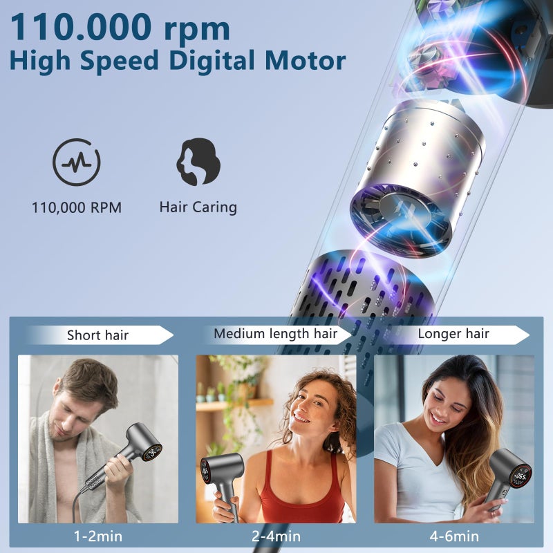 HotLife Hair Dryer ï¼ŒIonic Hair Dryers for Women/Man,110, 000 RPM Professional HD Display High-Speed Blow Dryer, Fast Drying Cool&Hot Air Hair Dryer,400 Million Plasma Low Noise Hairdryer with Magnetic Nozzle - Image 4