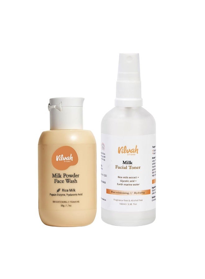 Vilvah STORE Pore Minimising Combo | Powder Face Wash + Milk Toner | Unclogs Pores, Removes Blackheads & Controls Oil | Exfoliates, Hydrates & Refines Skin | For All Skin Types - Image 1