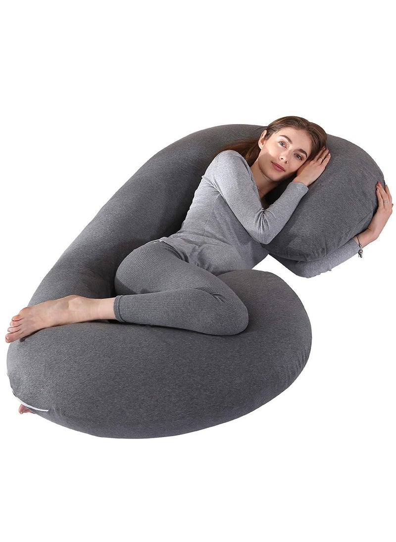 Arabest Soft Pregnancy Pillow 145 cm C Shaped Full Body Pillow with Removable Cooling Cover Maternity Pillow for Pregnant Women Dark Grey  - Image 1