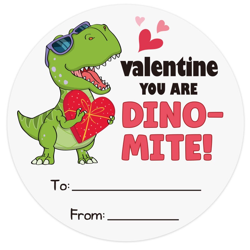 FLYAB Valentines Stickers for Kids 72PCS 1.5 Inch You are Dino-Mite Valentine Labels Circle Valentines Day Tags for Gifts to and from Gift Tags Envelope Seals - Image 1