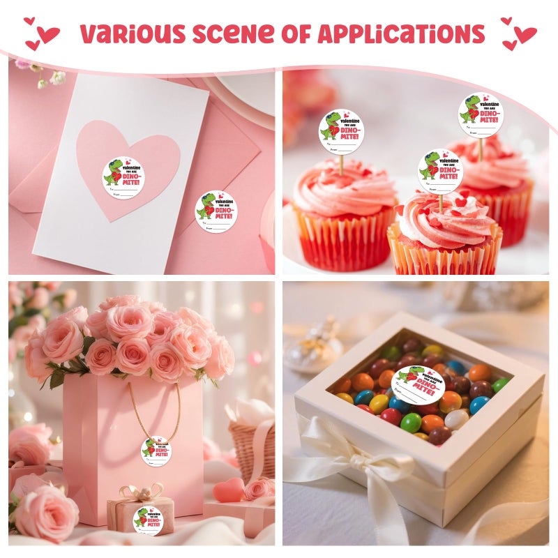 FLYAB Valentines Stickers for Kids 72PCS 1.5 Inch You are Dino-Mite Valentine Labels Circle Valentines Day Tags for Gifts to and from Gift Tags Envelope Seals - Image 5