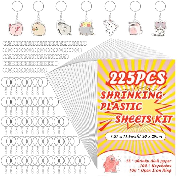 SHRINK FILM SET KEY CHAIN, SHRINK FILM SET INCLUDES 25 PIECES SHRINK FILM ART PAPER (225 PIECES SHRINK FILM SET (25 SHRINK FILM), A4 - Image 1