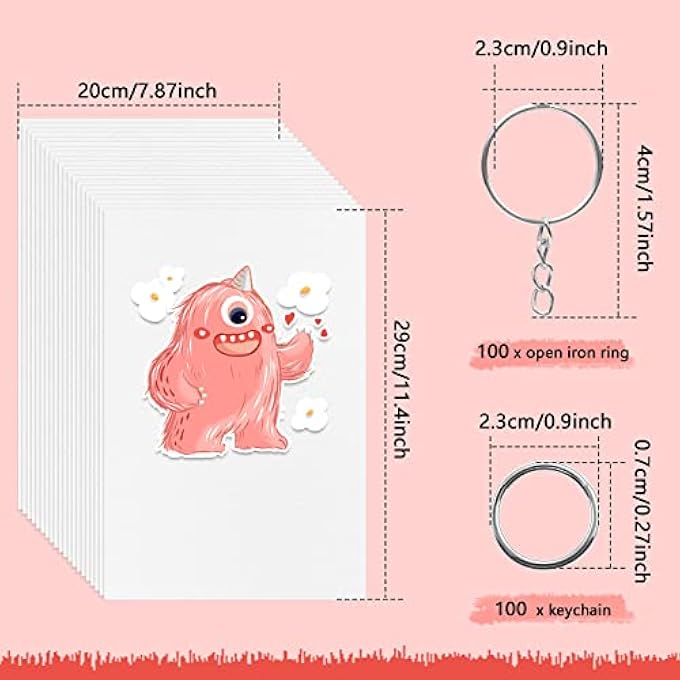 SHRINK FILM SET KEY CHAIN, SHRINK FILM SET INCLUDES 25 PIECES SHRINK FILM ART PAPER (225 PIECES SHRINK FILM SET (25 SHRINK FILM), A4 - Image 3