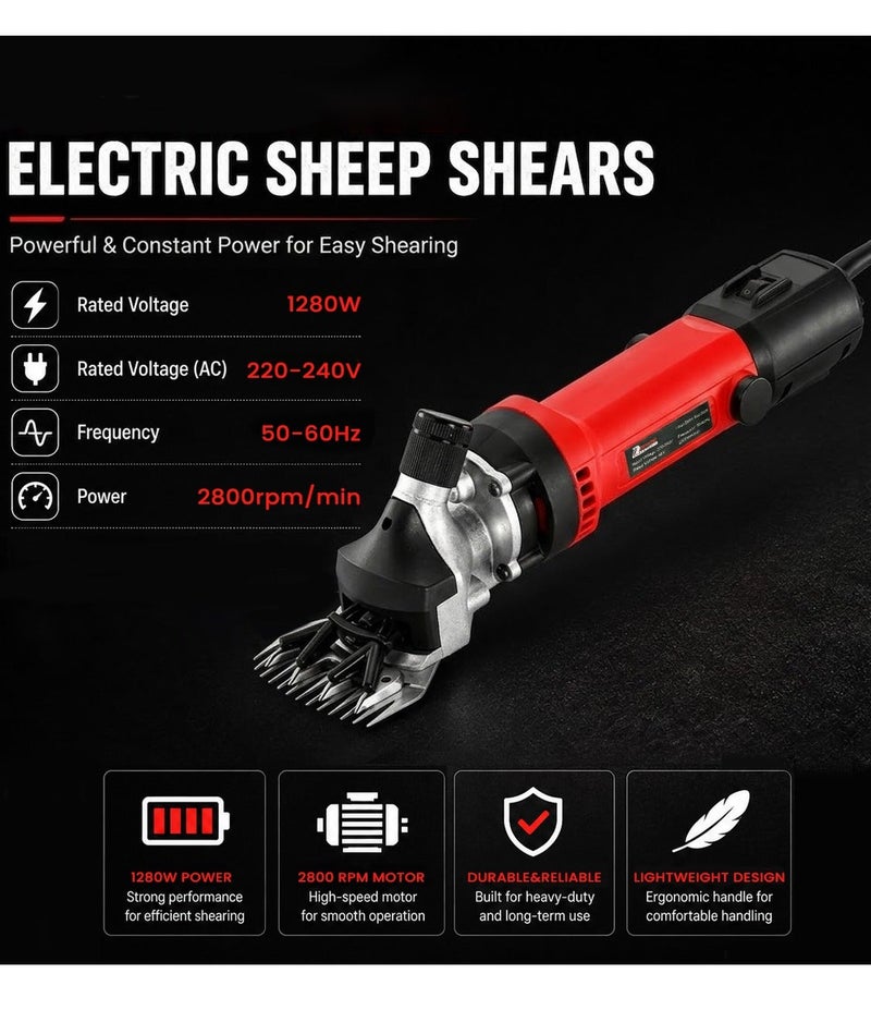 DEFAONS A003 Electric Sheep Shears 1280W Professional Sheep Clipper Machine, 2800RPM Heavy Duty Wool Shearing Machine with Adjustable Blade, High Speed Electric Animal Hair Trimmer for Sheep Goat Alpaca Farm Grooming - Image 3