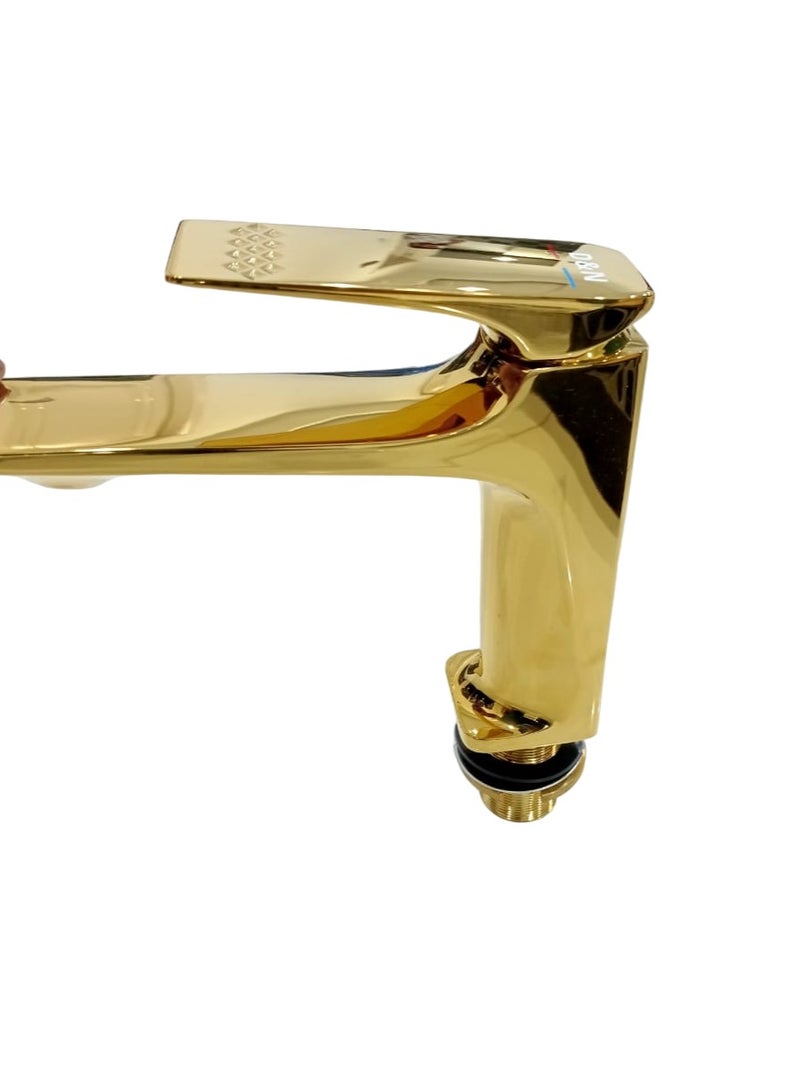 "Brass Gold Basin Mixer Tap | Single Handle Bathroom Faucet for Washroom" - Image 1