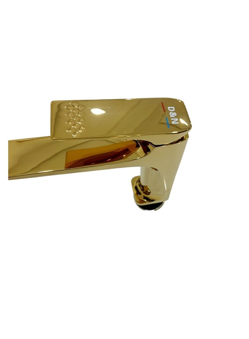 "Brass Gold Basin Mixer Tap | Single Handle Bathroom Faucet for Washroom" - Image 3
