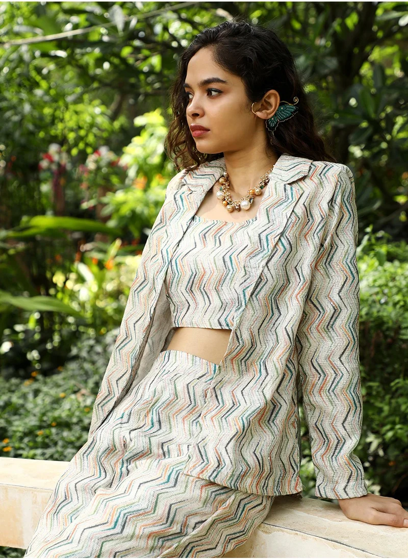  قصة Women's Sage Green Zig-Zag Pantsuit