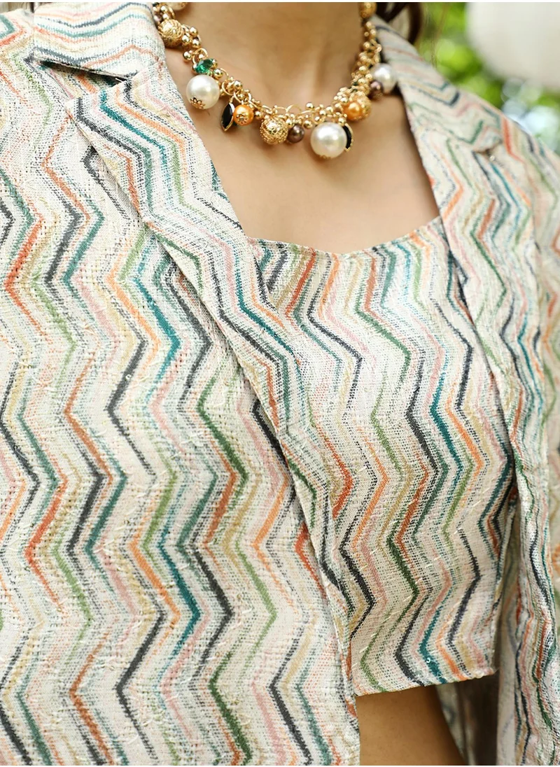  قصة Women's Sage Green Zig-Zag Pantsuit
