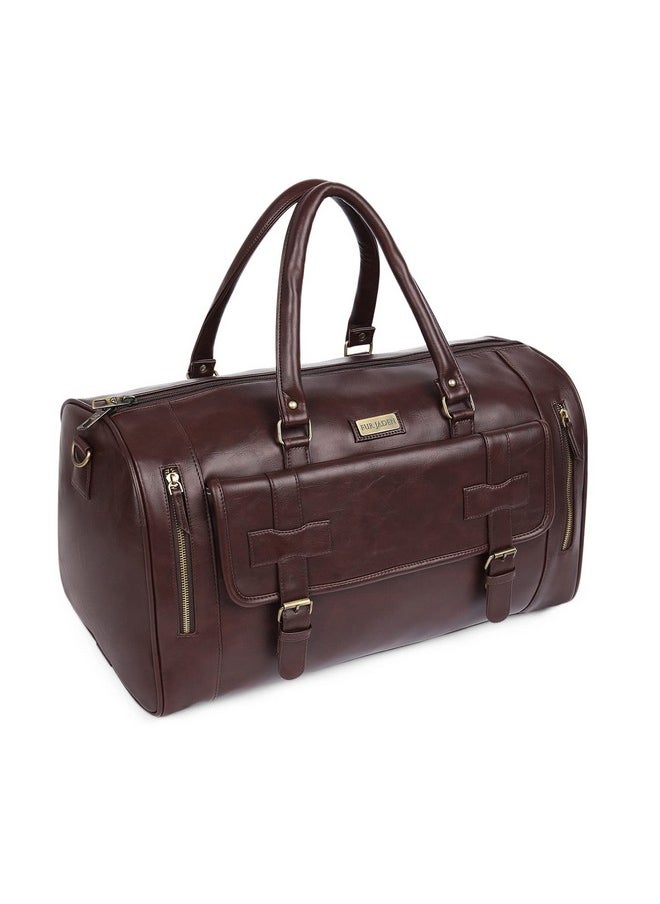 FUR JADEN - Fur Jaden Weekender Premium Duffle Bag with Shoe Pocket for Travel for Men and Women Made of Faux Leather with Attachable Shoulder Strap Cabin Holiday Bag (Brown) - Image 1