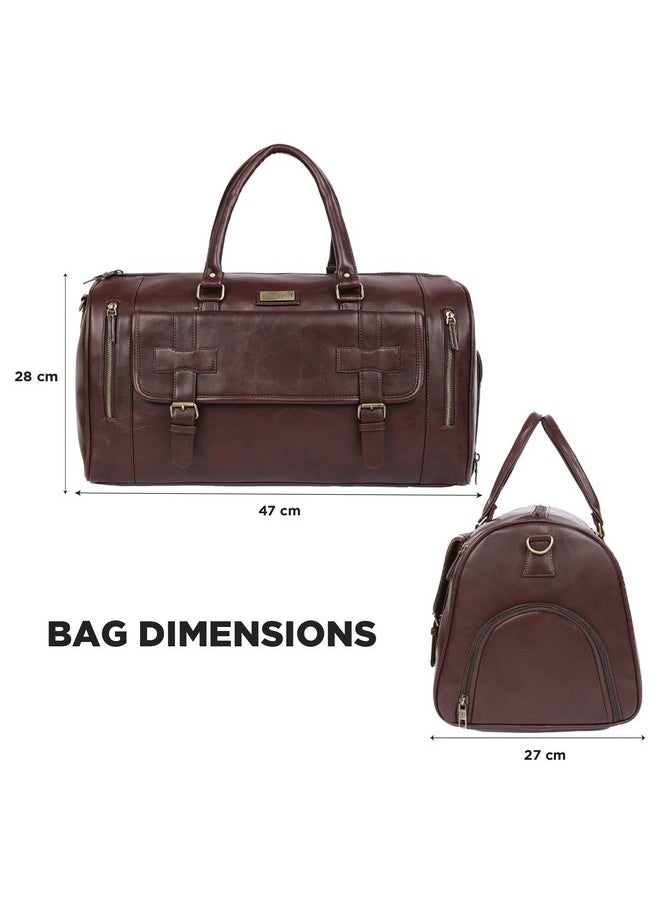 FUR JADEN - Fur Jaden Weekender Premium Duffle Bag with Shoe Pocket for Travel for Men and Women Made of Faux Leather with Attachable Shoulder Strap Cabin Holiday Bag (Brown) - Image 1