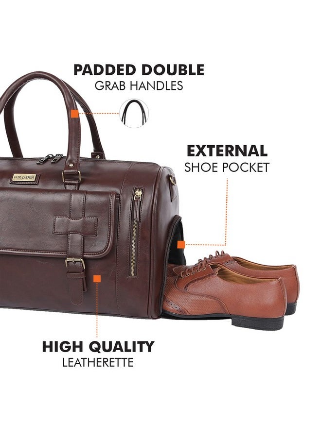FUR JADEN - Fur Jaden Weekender Premium Duffle Bag with Shoe Pocket for Travel for Men and Women Made of Faux Leather with Attachable Shoulder Strap Cabin Holiday Bag (Brown) - Image 1