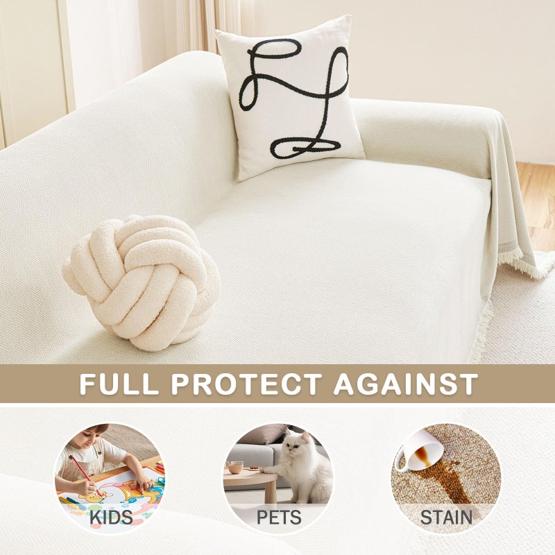 hyha Couch Cover for Dogs, Boho Sofa Covers for 3 Cushion Couch Washable, Chenille Sofa Slipcover for Pets, Soft Loveseat Sectional Couch Throw Blankets with Tassels (Beige, 71x118 Inch) - Image 4